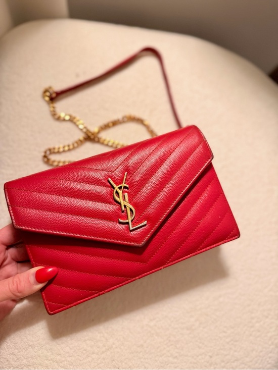 Saint Laurent Handbags - Saint Laurent YSL Monogram Chevron Chain mini bag in Red ❤️